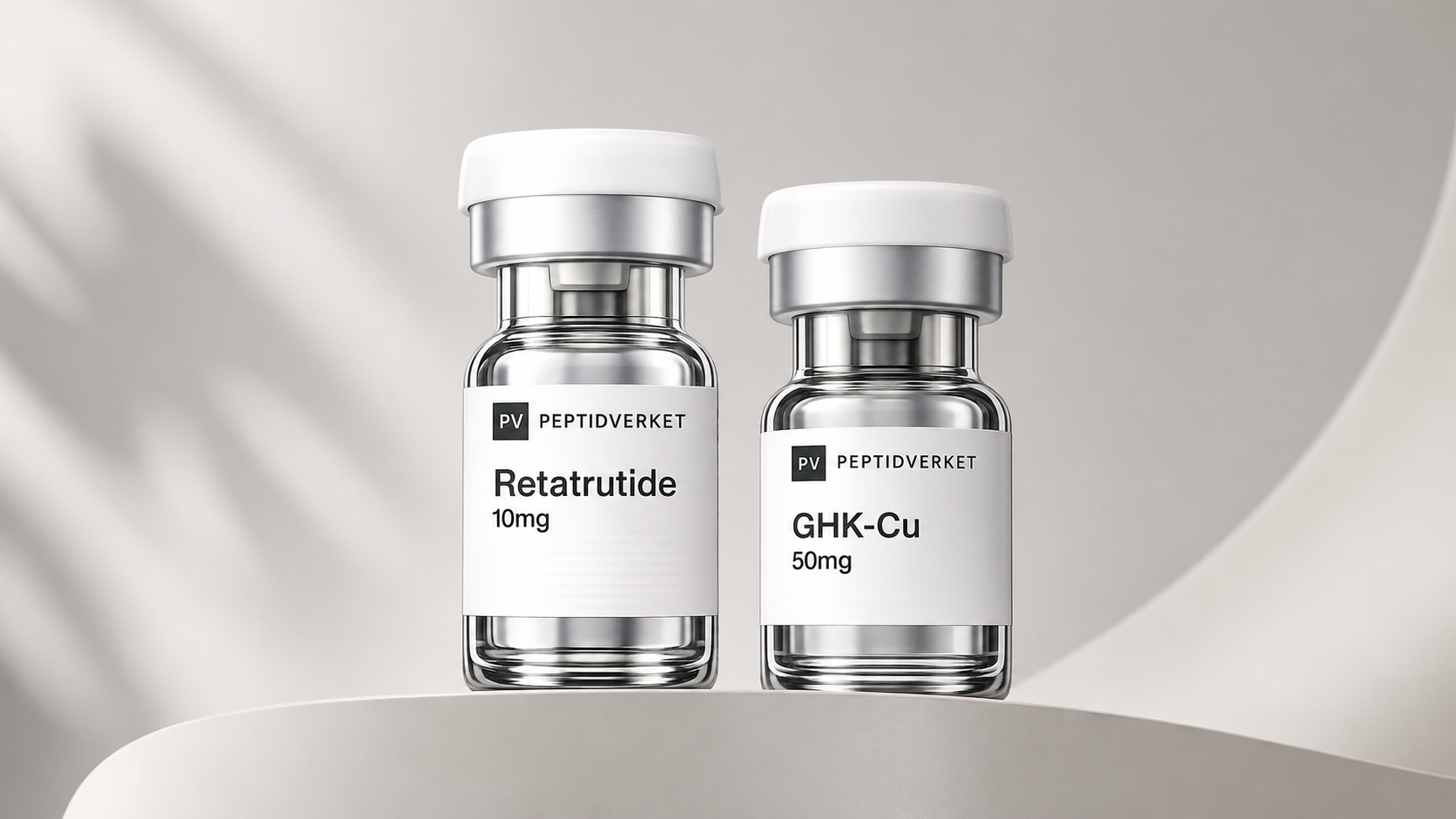 Peptidverket lab-grade peptide vials on a stone surface